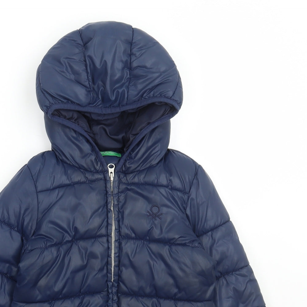 United Colors of Benetton Girls Blue Puffer Jacket Coat Size 4-5 Years Zip