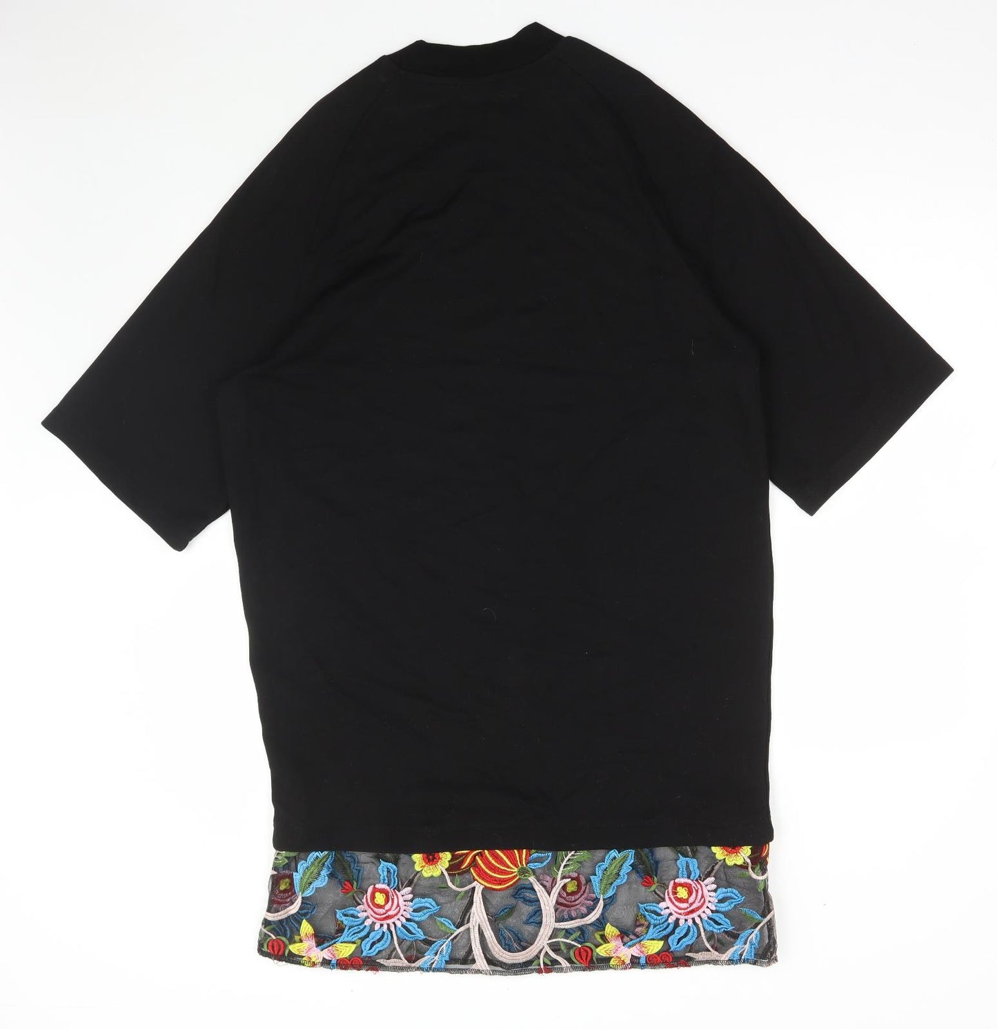 ASOS Womens Black Floral Viscose Shirt Dress Size 8 High Neck Pullover
