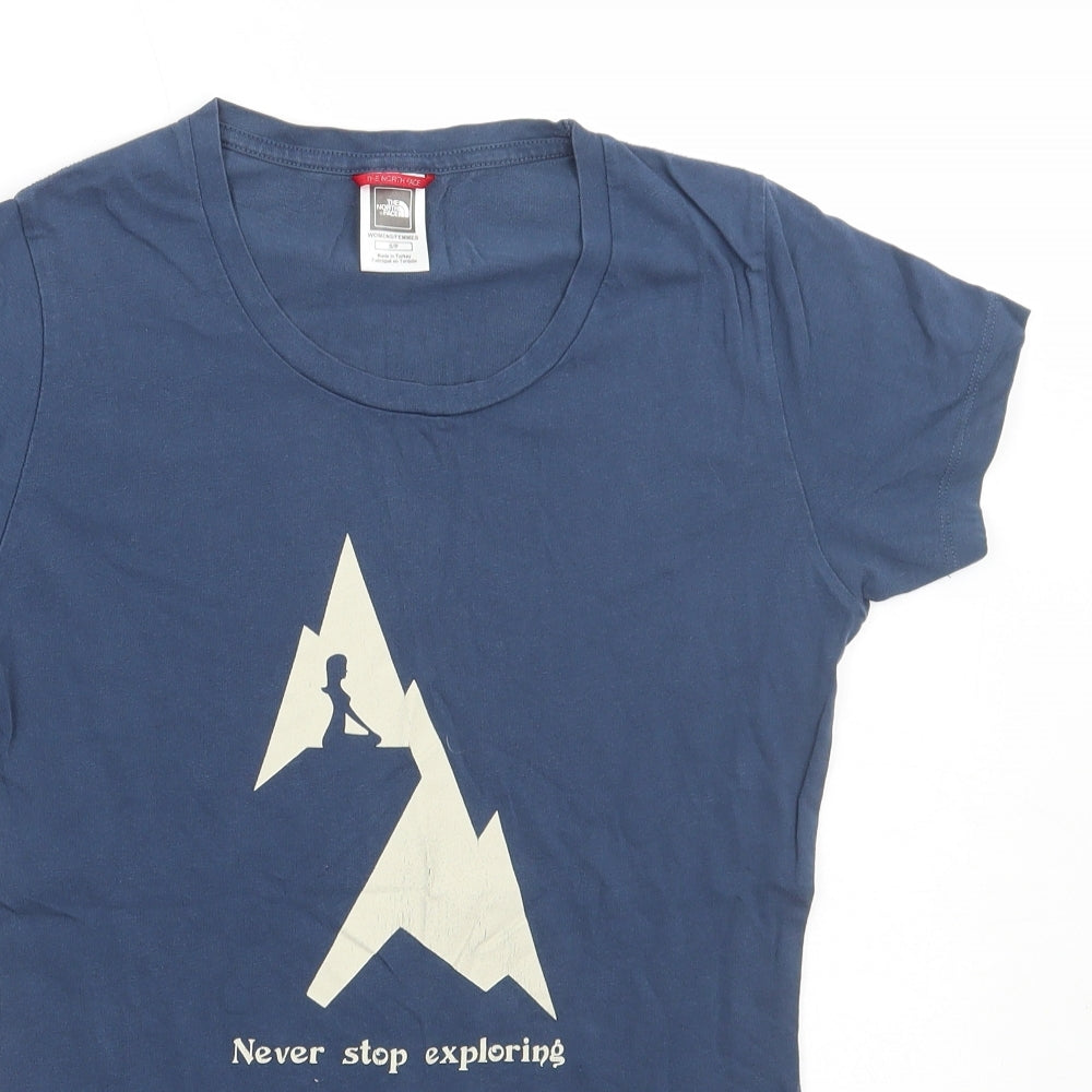 The North Face Womens Blue Cotton Basic T-Shirt Size S Round Neck - Explore