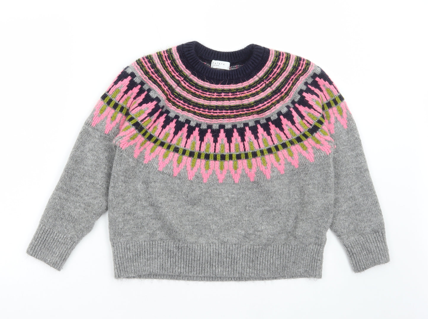 Papaya Womens Multicoloured Round Neck Fair Isle Acrylic Pullover Jumper Size M