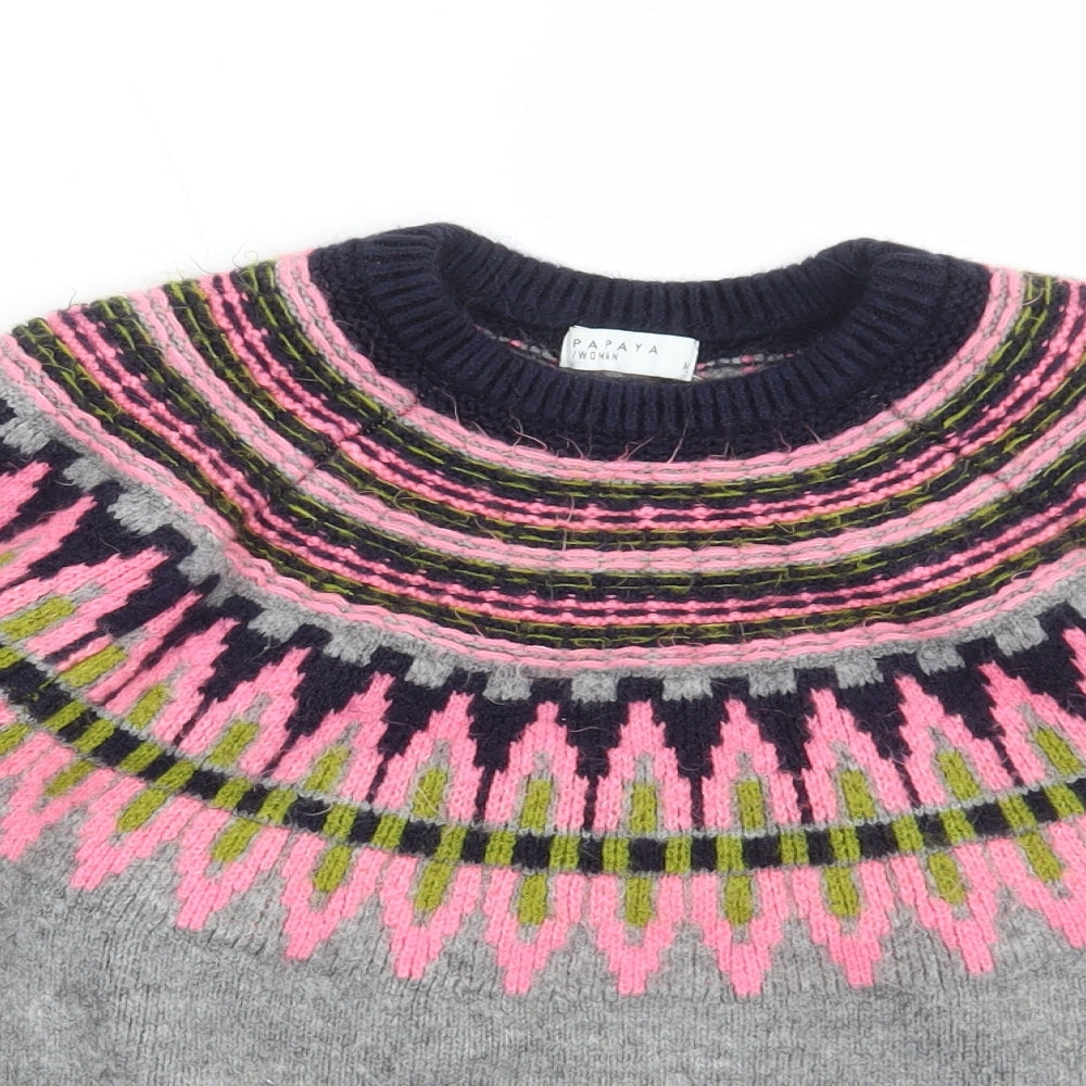 Papaya Womens Multicoloured Round Neck Fair Isle Acrylic Pullover Jumper Size M