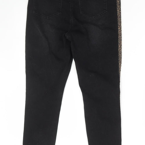 Papaya Womens Black Animal Print Cotton Skinny Jeans Size 12 L26 in Regular Zip