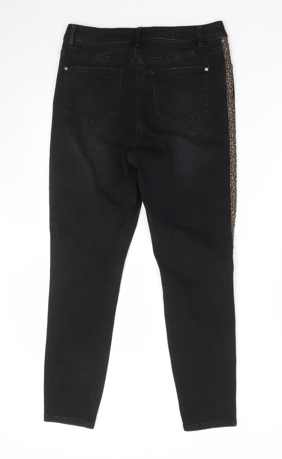 Papaya Womens Black Animal Print Cotton Skinny Jeans Size 12 L26 in Regular Zip