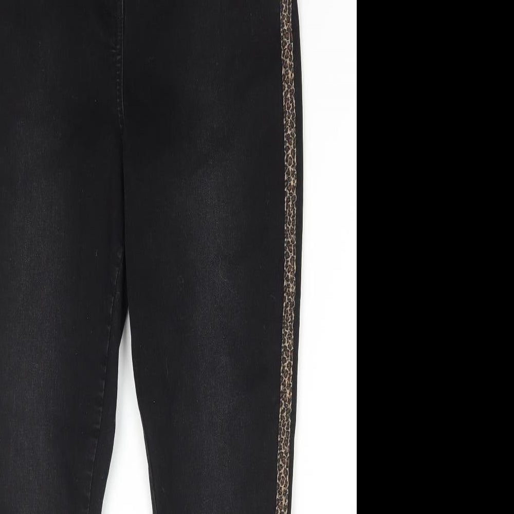 Papaya Womens Black Animal Print Cotton Skinny Jeans Size 12 L26 in Regular Zip