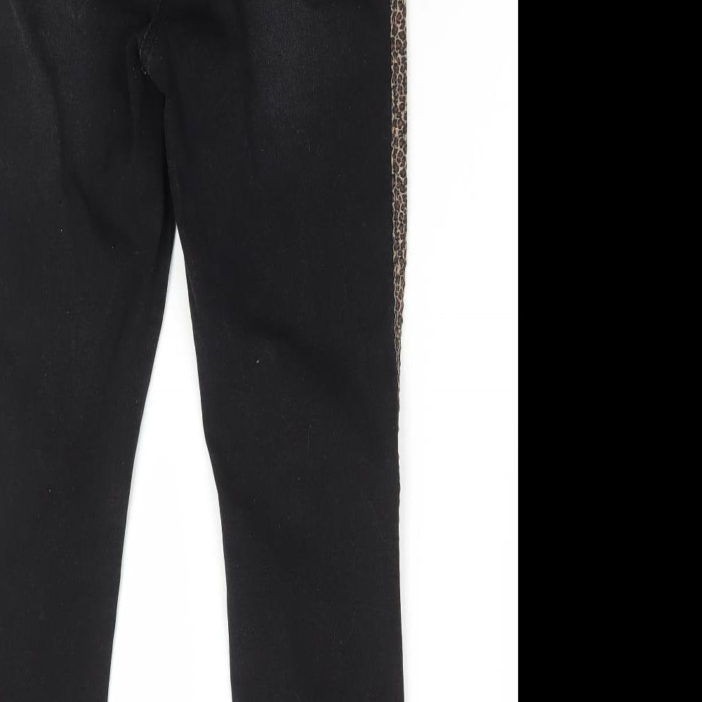 Papaya Womens Black Animal Print Cotton Skinny Jeans Size 12 L26 in Regular Zip