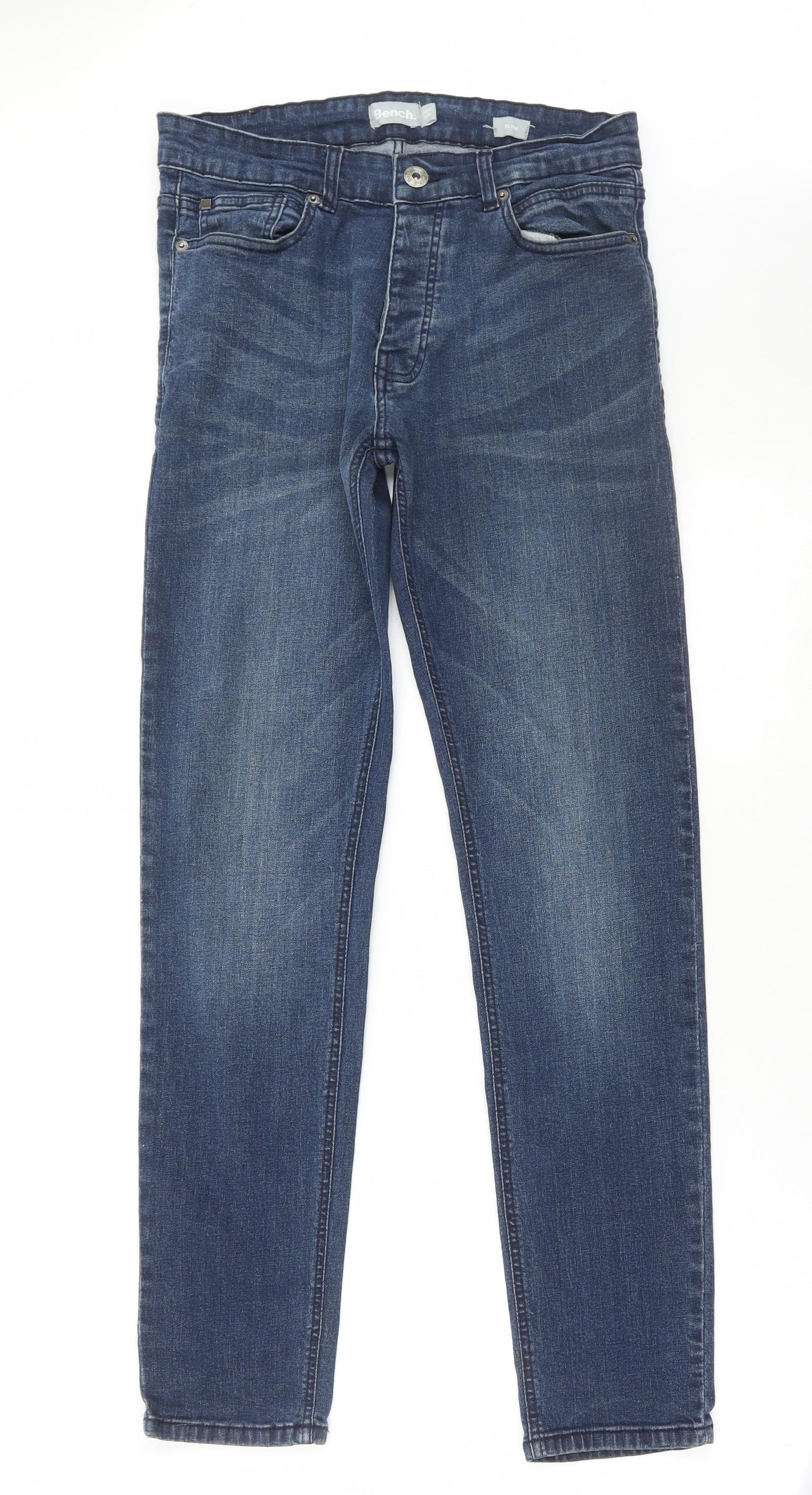 Bench Mens Blue Cotton Straight Jeans Size 32 in L32 in Regular Button