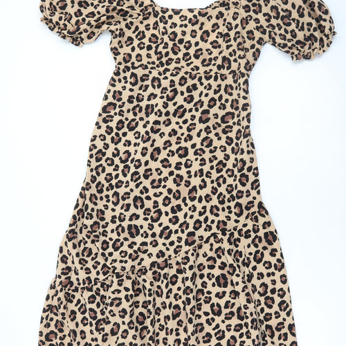 New Look Womens Brown Animal Print Polyester A-Line Size 12 Square Neck Pullover - Leopard Print