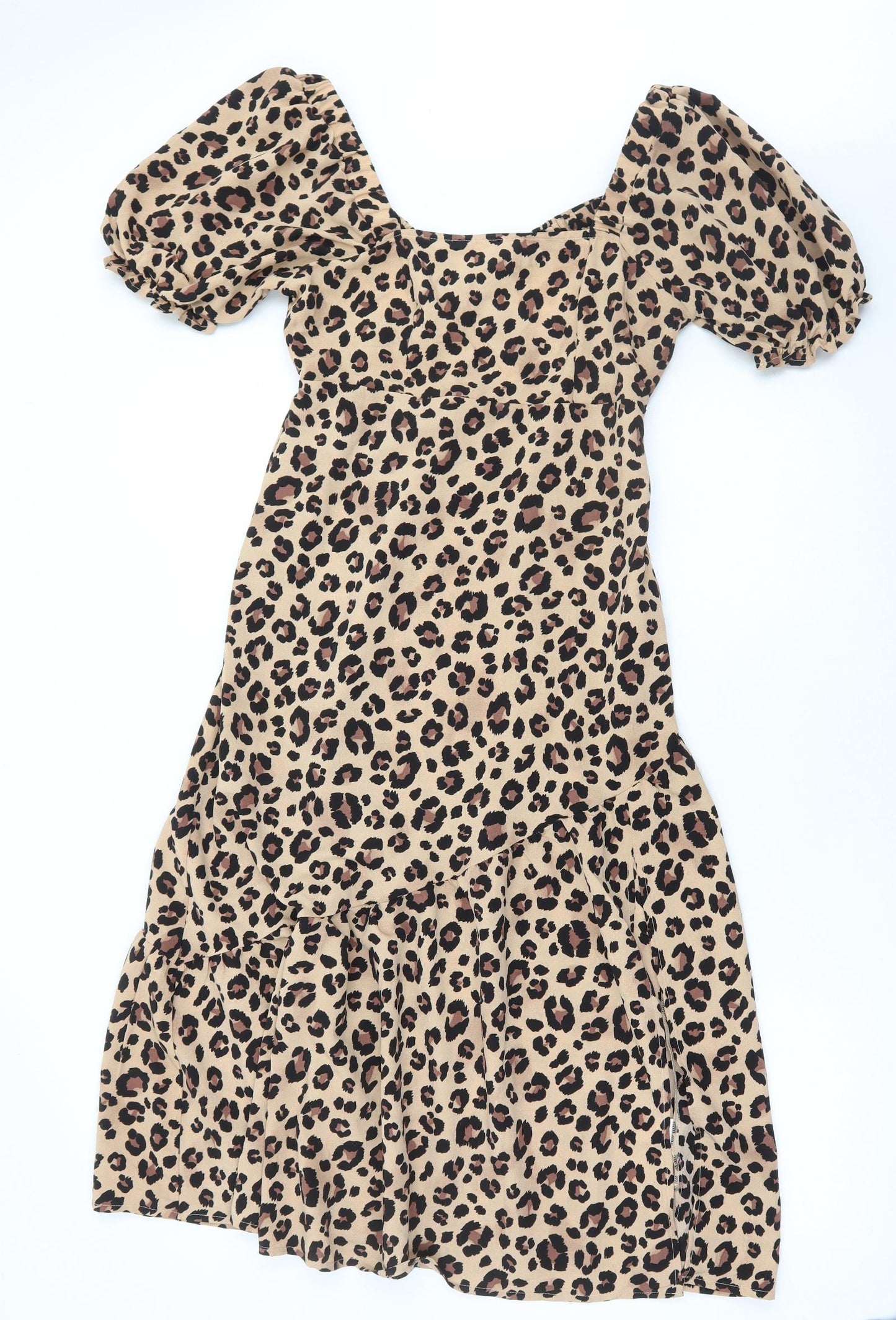 New Look Womens Brown Animal Print Polyester A-Line Size 12 Square Neck Pullover - Leopard Print