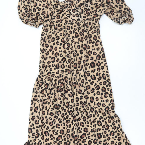 New Look Womens Brown Animal Print Polyester A-Line Size 12 Square Neck Pullover - Leopard Print