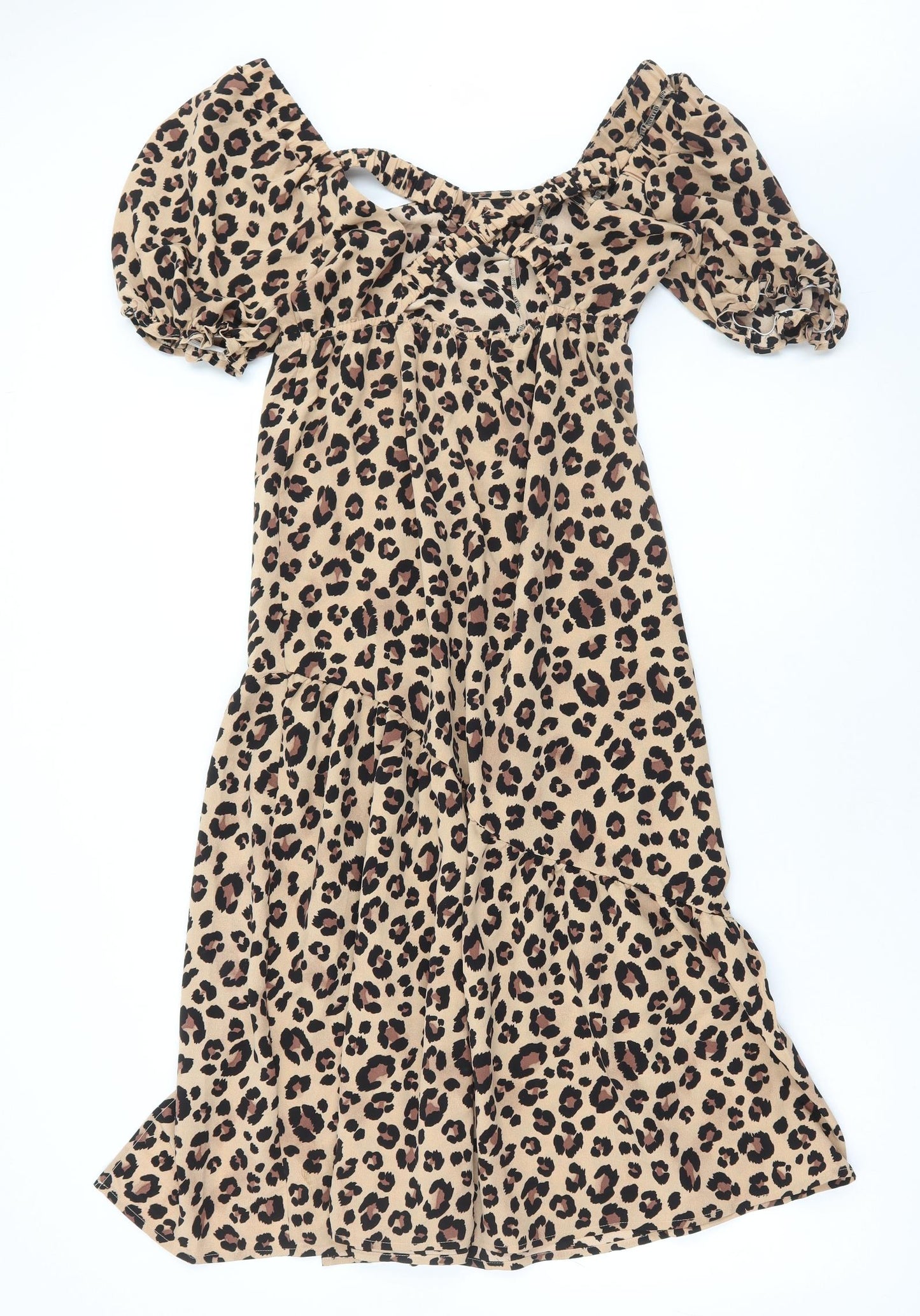 New Look Womens Brown Animal Print Polyester A-Line Size 12 Square Neck Pullover - Leopard Print