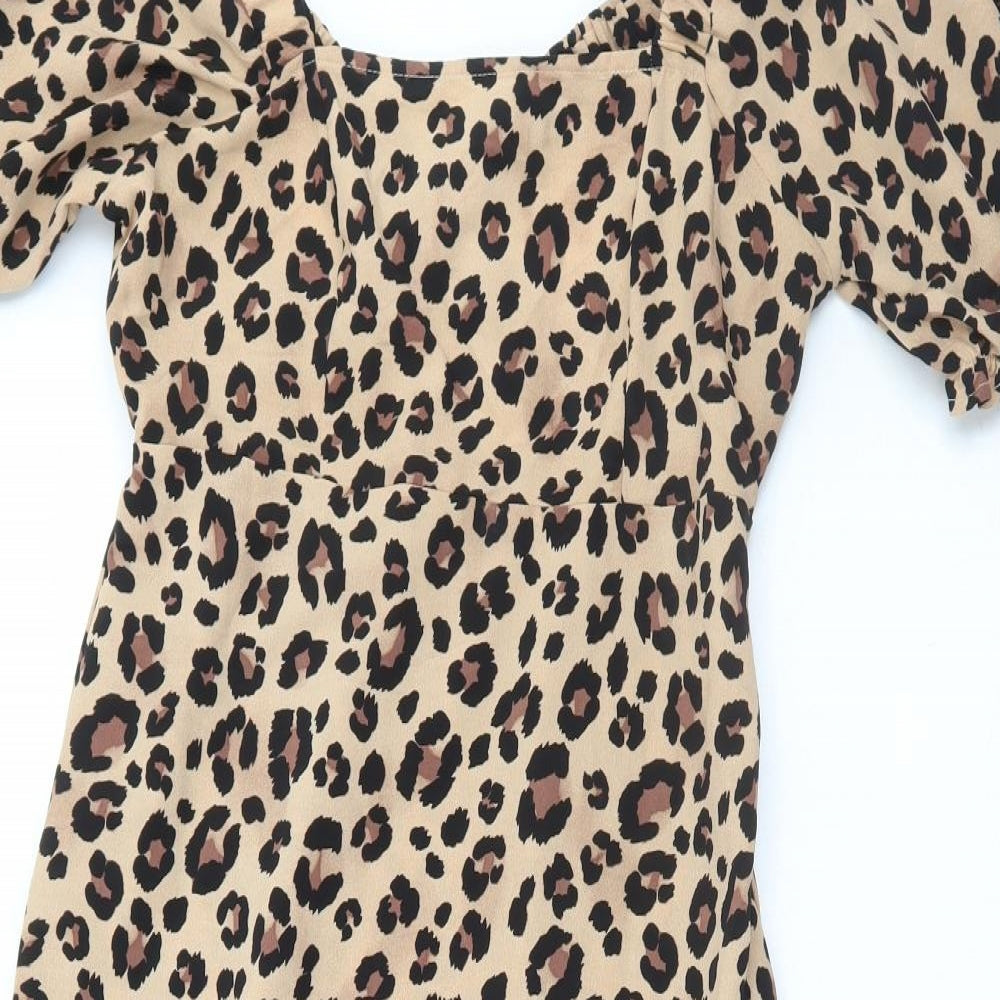 New Look Womens Brown Animal Print Polyester A-Line Size 12 Square Neck Pullover - Leopard Print
