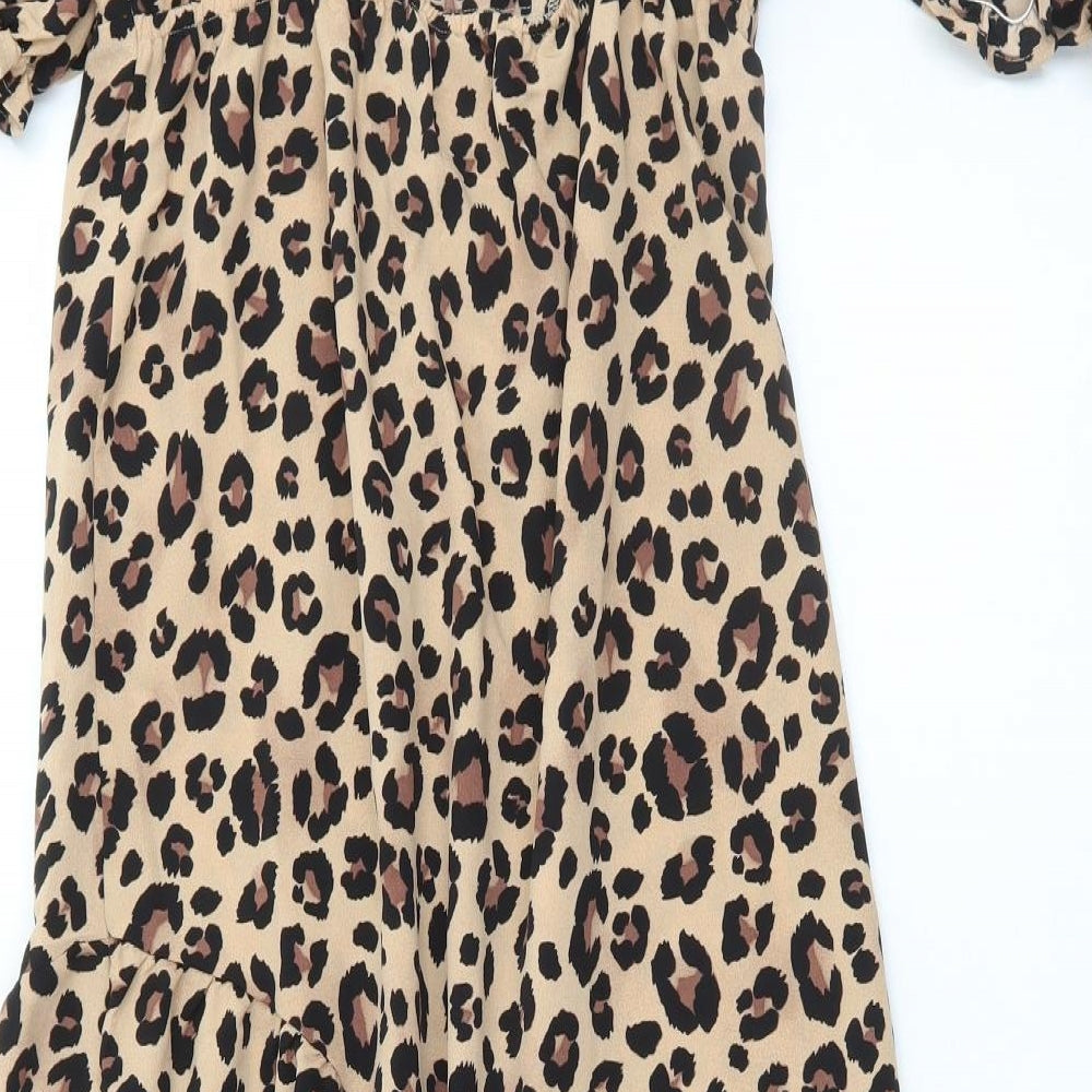 New Look Womens Brown Animal Print Polyester A-Line Size 12 Square Neck Pullover - Leopard Print