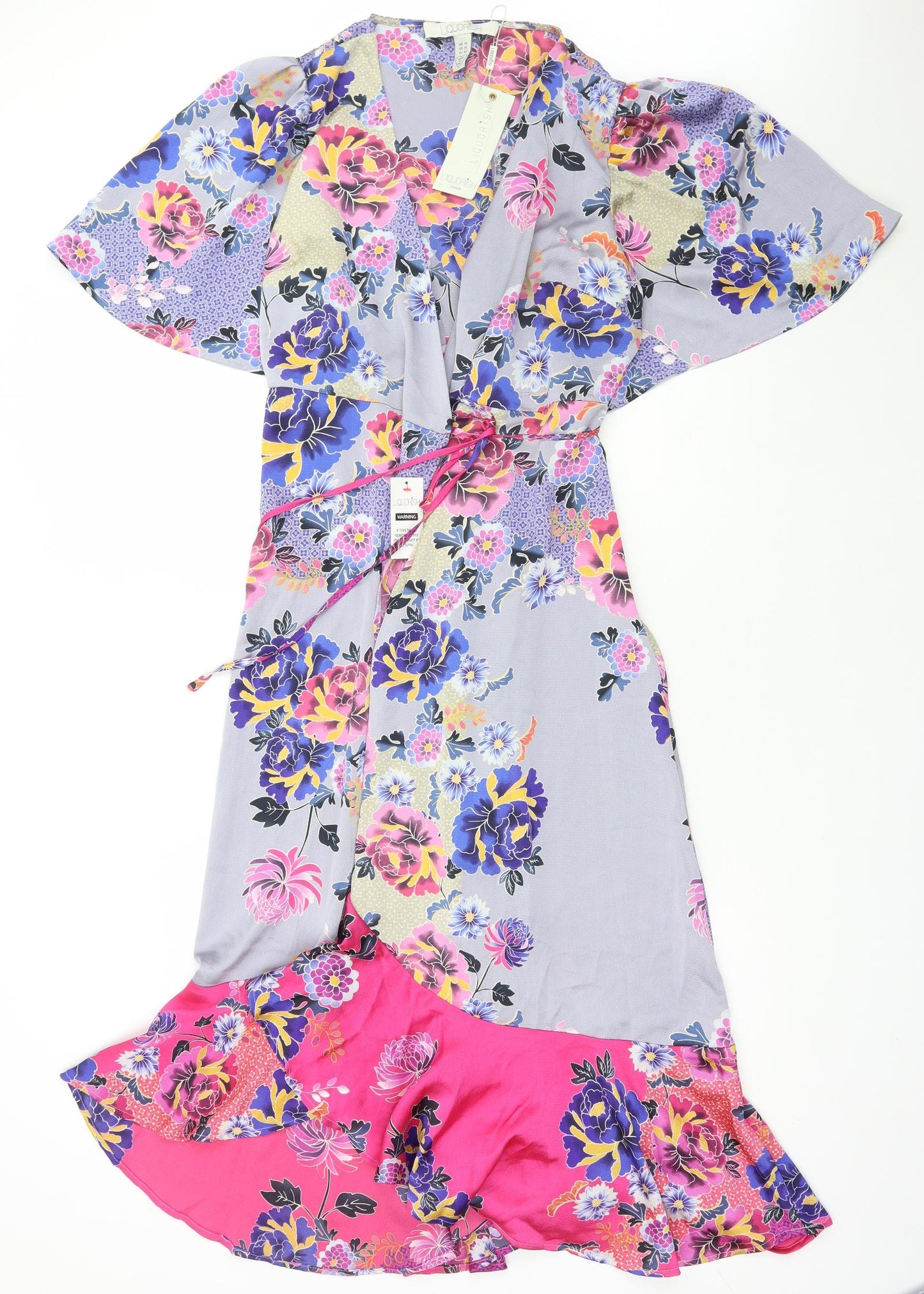 Liquorish Womens Multicoloured Floral Polyester Wrap Dress Size 14 V-Neck Tie