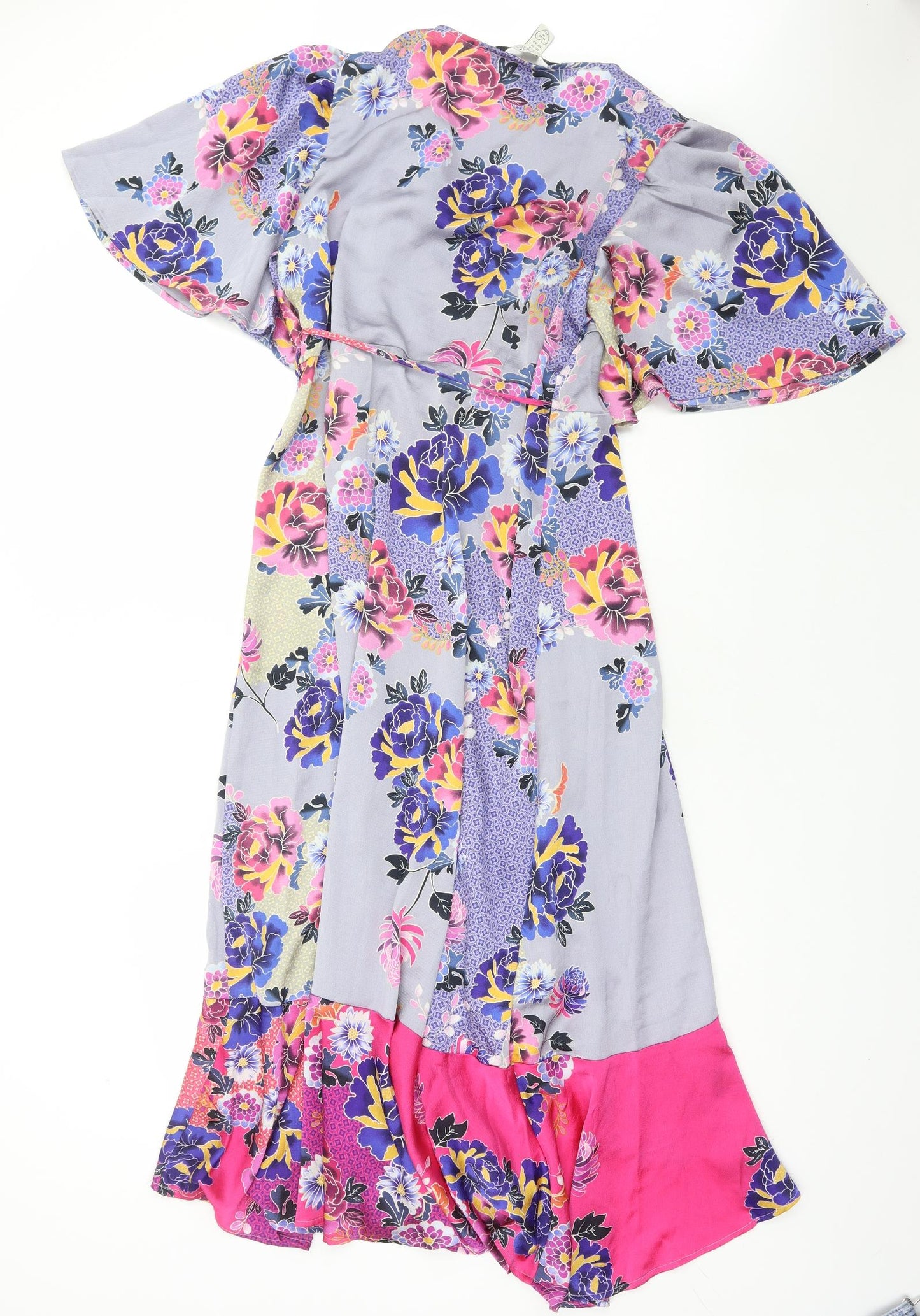 Liquorish Womens Multicoloured Floral Polyester Wrap Dress Size 14 V-Neck Tie