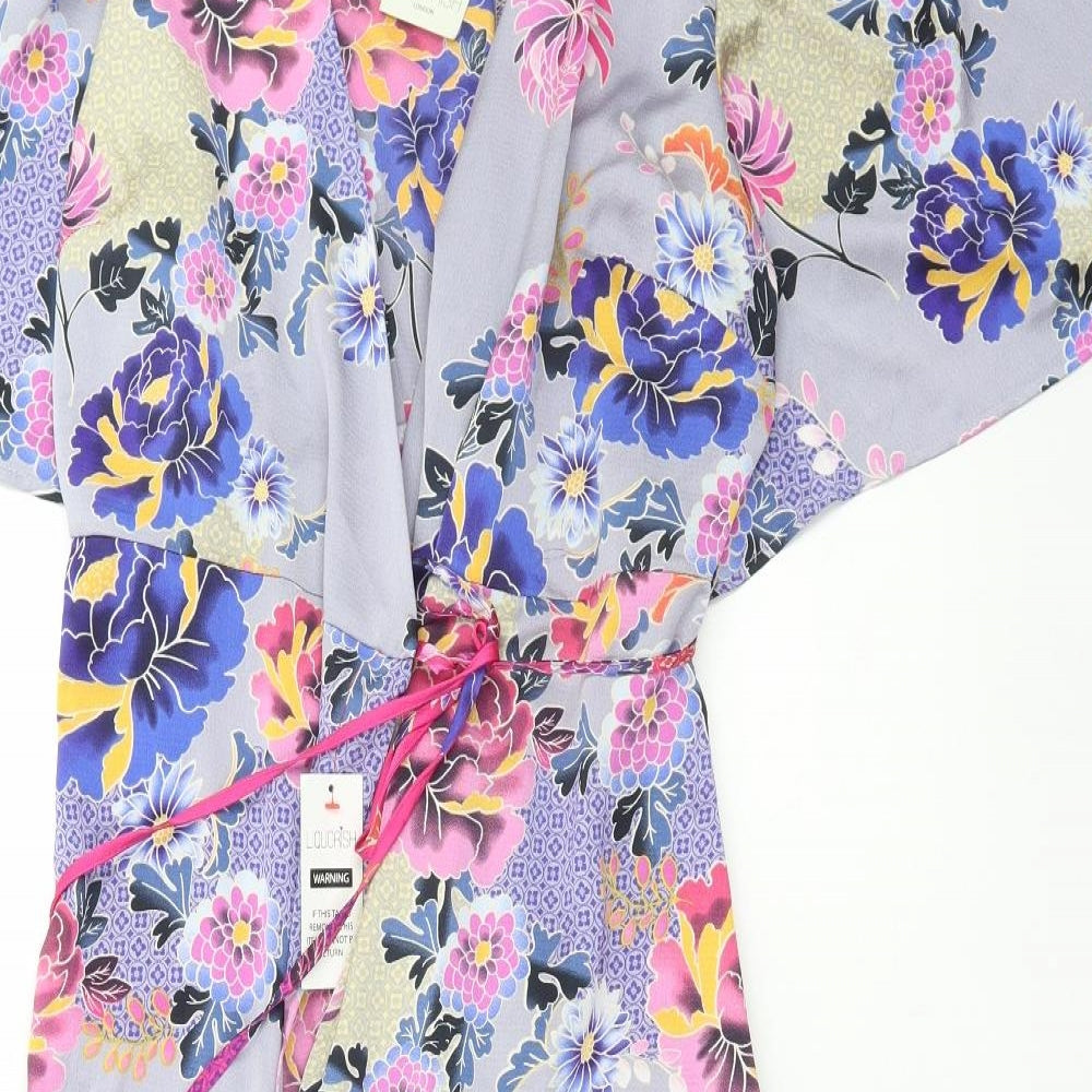 Liquorish Womens Multicoloured Floral Polyester Wrap Dress Size 14 V-Neck Tie