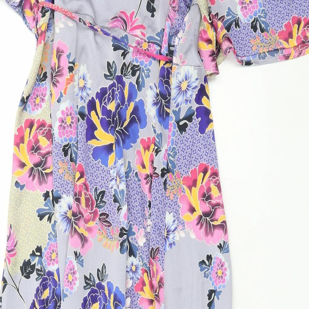 Liquorish Womens Multicoloured Floral Polyester Wrap Dress Size 14 V-Neck Tie