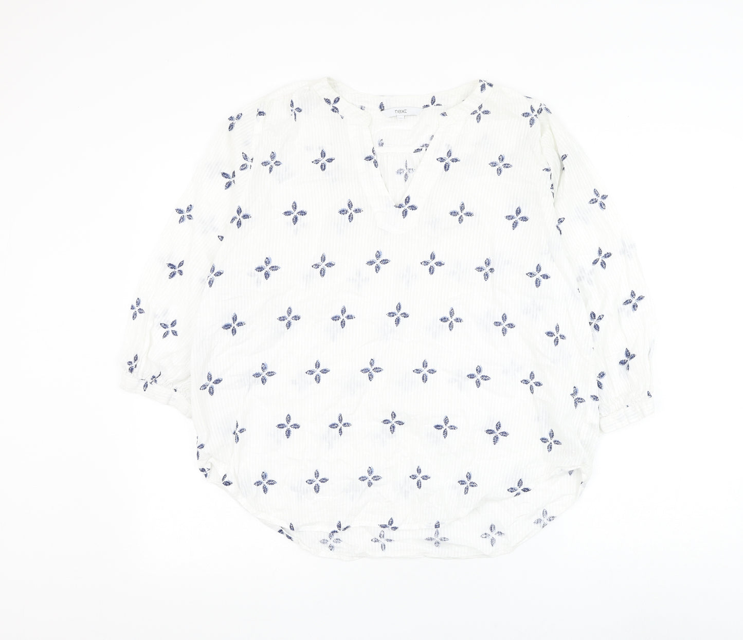 NEXT Womens White Geometric Cotton Basic Blouse Size 16 V-Neck