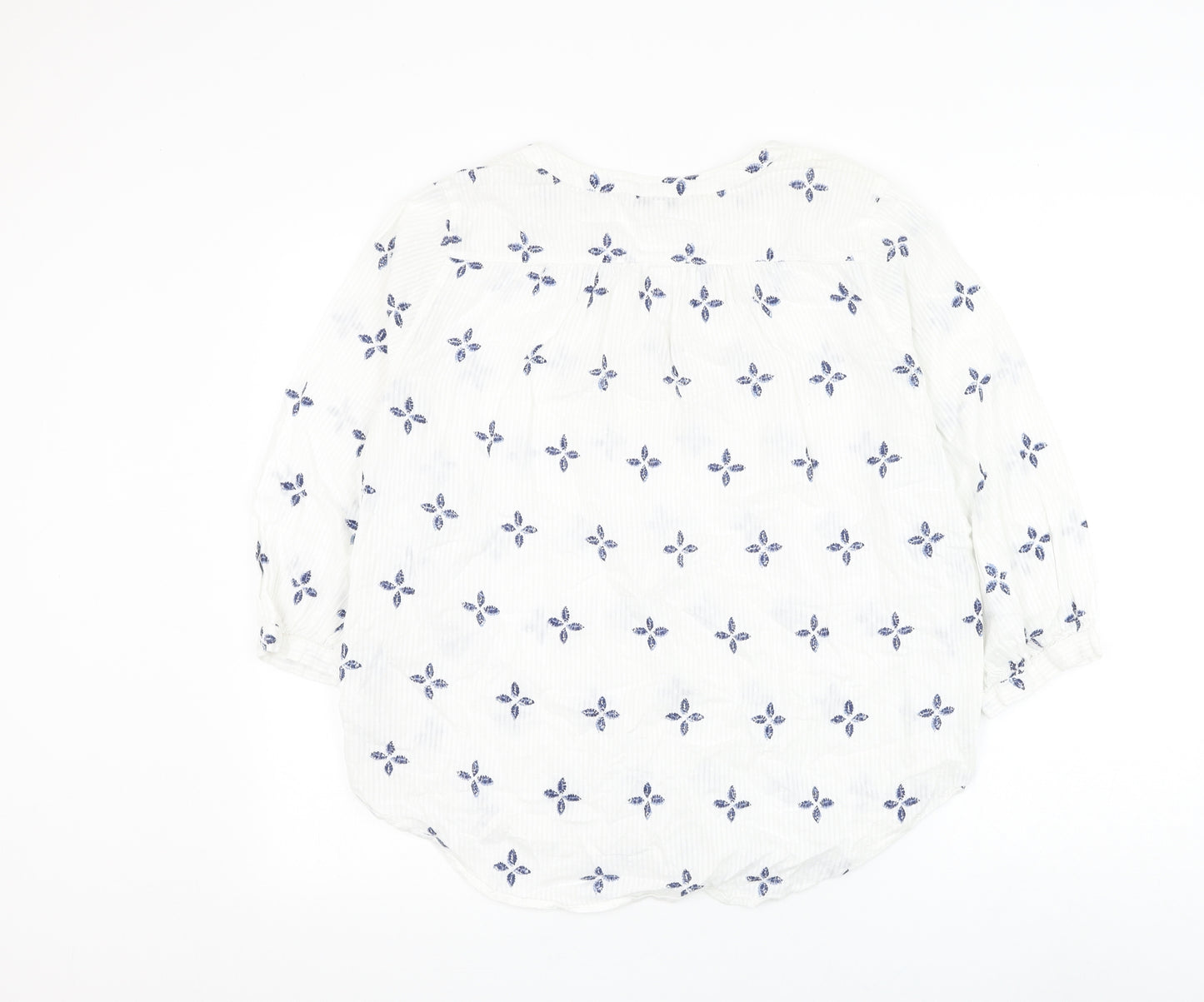 NEXT Womens White Geometric Cotton Basic Blouse Size 16 V-Neck