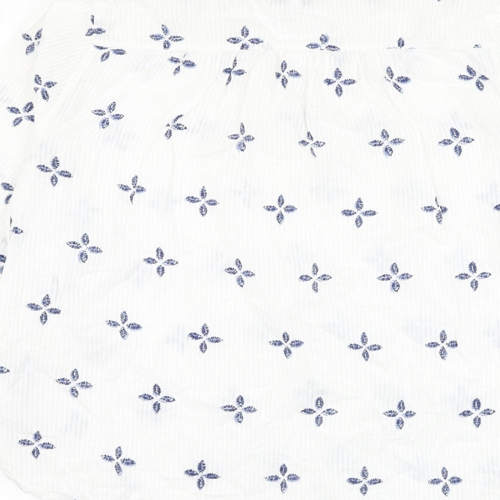 NEXT Womens White Geometric Cotton Basic Blouse Size 16 V-Neck