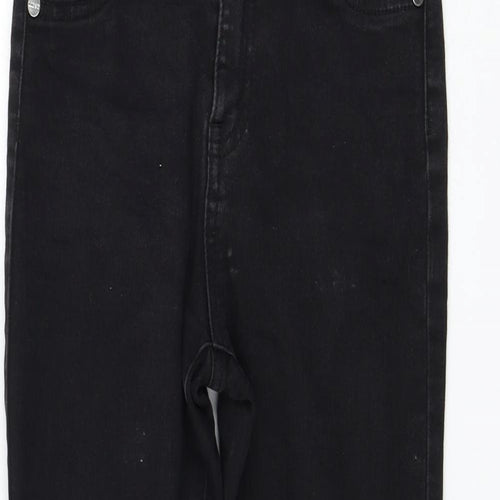 Lipsy Girls Black Cotton Skinny Jeans Size 12 Years Regular Zip - Distressed