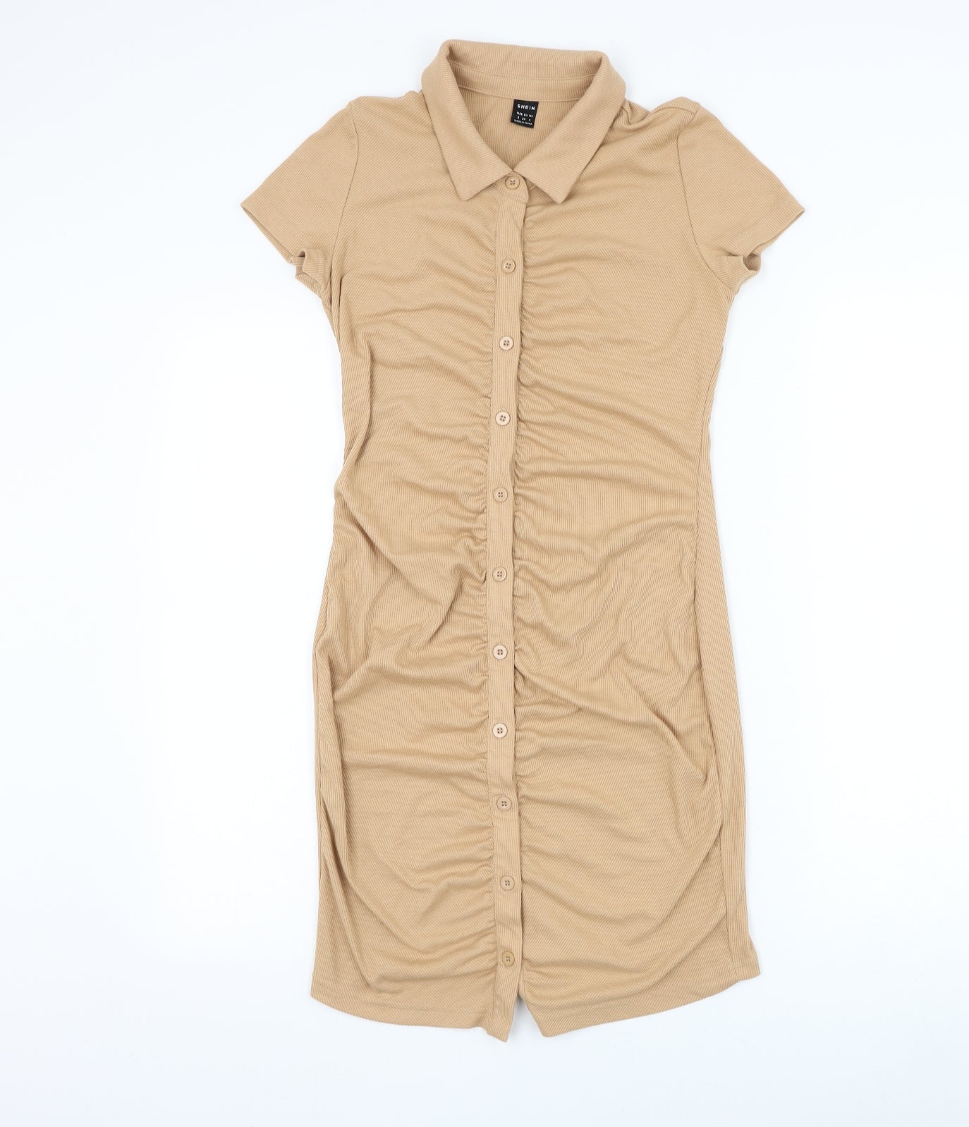 SheIn Womens Brown Polyester Pencil Dress Size S Collared Button
