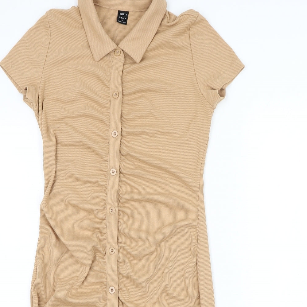 SheIn Womens Brown Polyester Pencil Dress Size S Collared Button