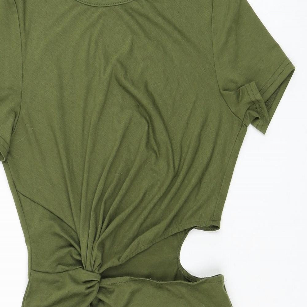 SheIn Womens Green Polyester Bodycon Size S Round Neck Pullover - Cut Out