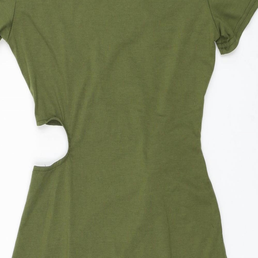 SheIn Womens Green Polyester Bodycon Size S Round Neck Pullover - Cut Out