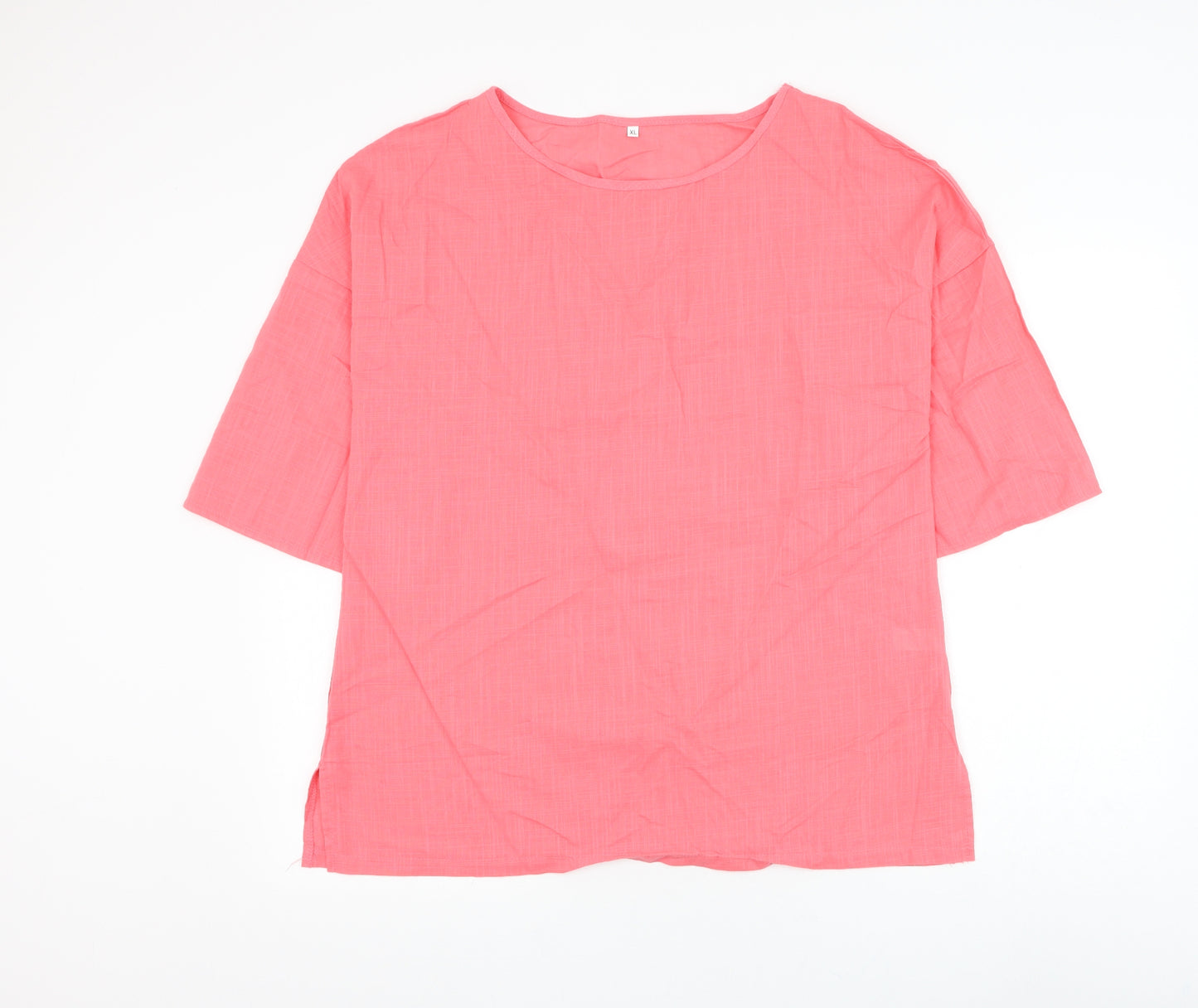 Preworn Womens Pink Polyester Basic Blouse Size XL Round Neck