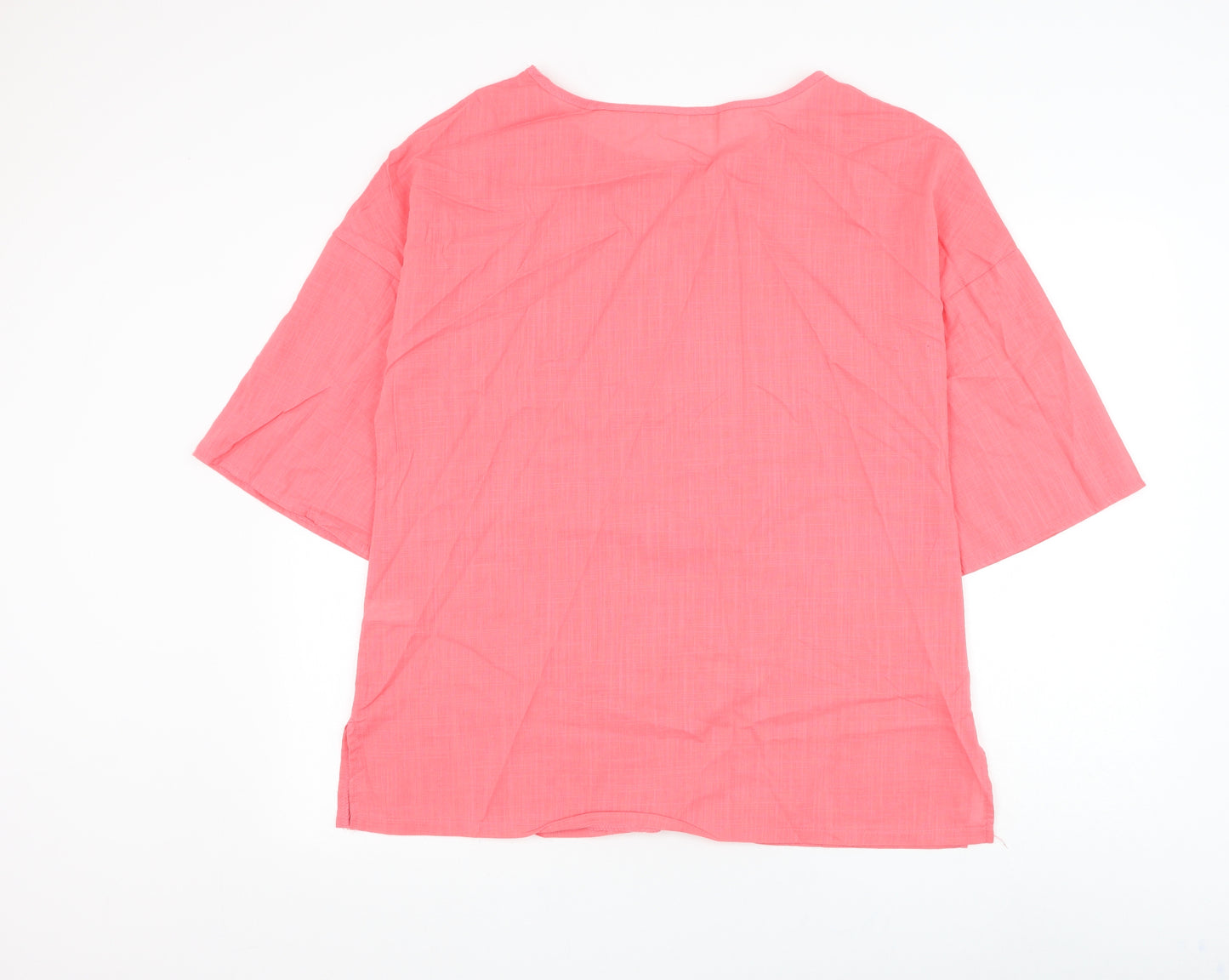 Preworn Womens Pink Polyester Basic Blouse Size XL Round Neck