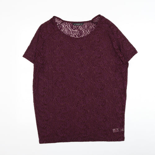 Dunnes Stores Womens Purple Geometric Polyester Basic T-Shirt Size 14 Round Neck