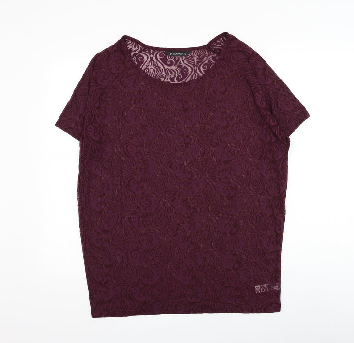 Dunnes Stores Womens Purple Geometric Polyester Basic T-Shirt Size 14 Round Neck