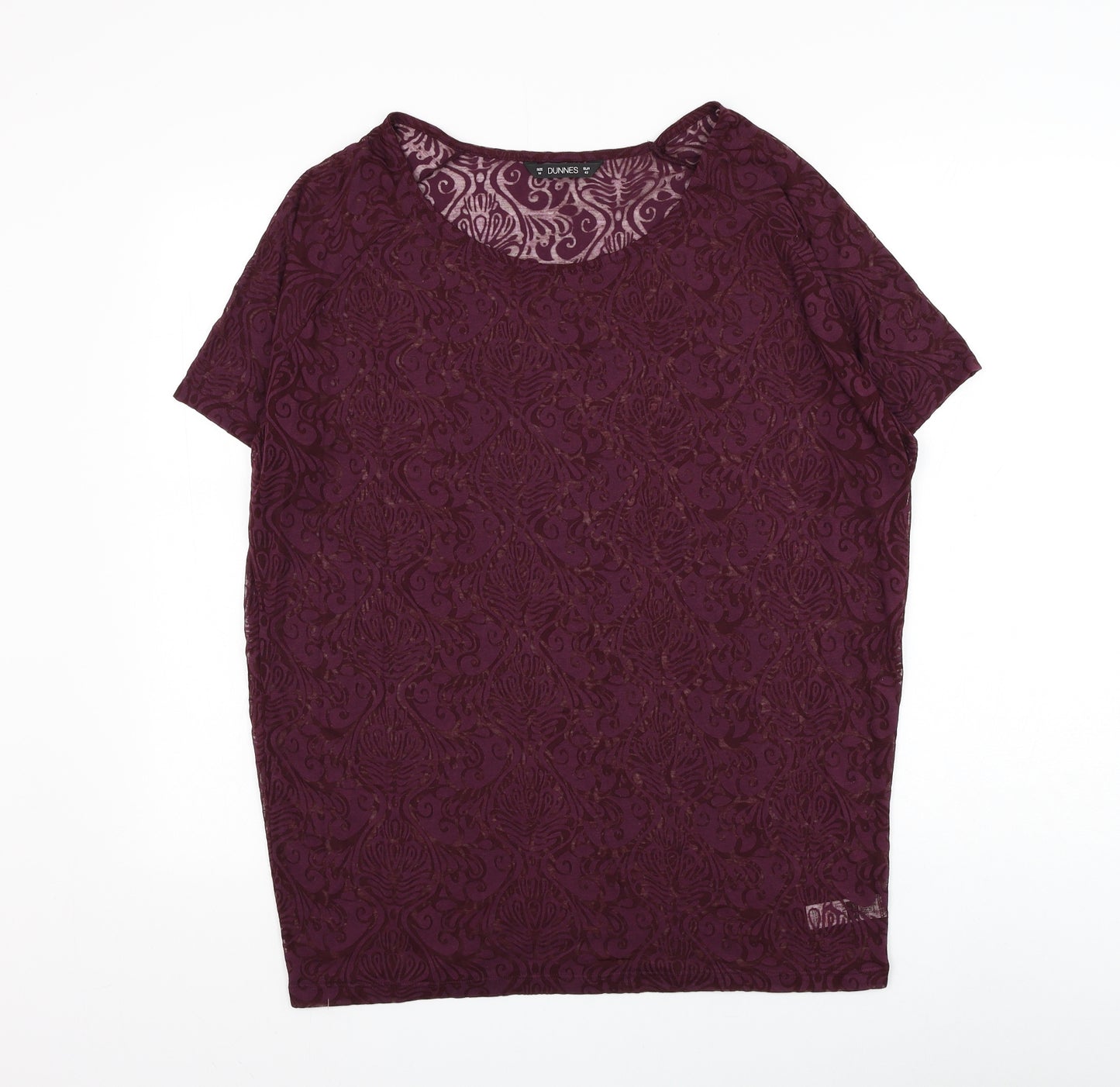 Dunnes Stores Womens Purple Geometric Polyester Basic T-Shirt Size 14 Round Neck