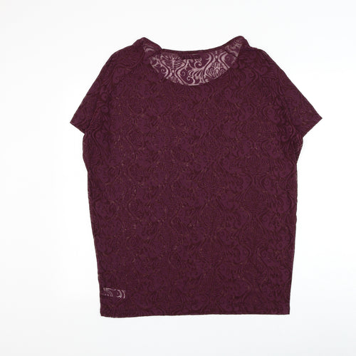 Dunnes Stores Womens Purple Geometric Polyester Basic T-Shirt Size 14 Round Neck
