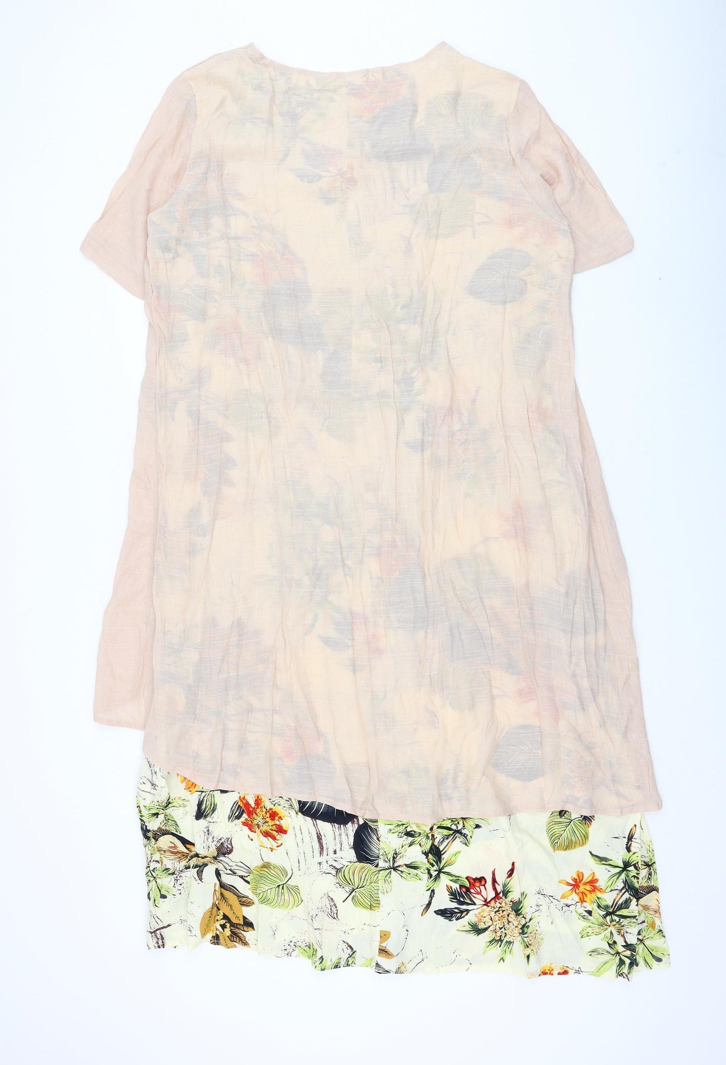 Preworn Womens Ivory Floral Cotton Shift Size 2XL Round Neck Pullover