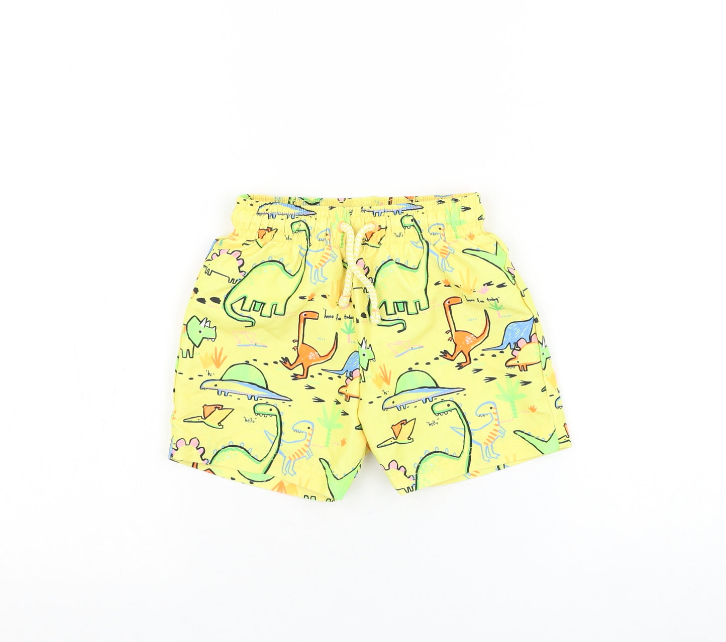 F&F Boys Yellow Geometric Polyester Sweat Shorts Size 2-3 Years Regular Drawstring - Dinosaur Swimwear