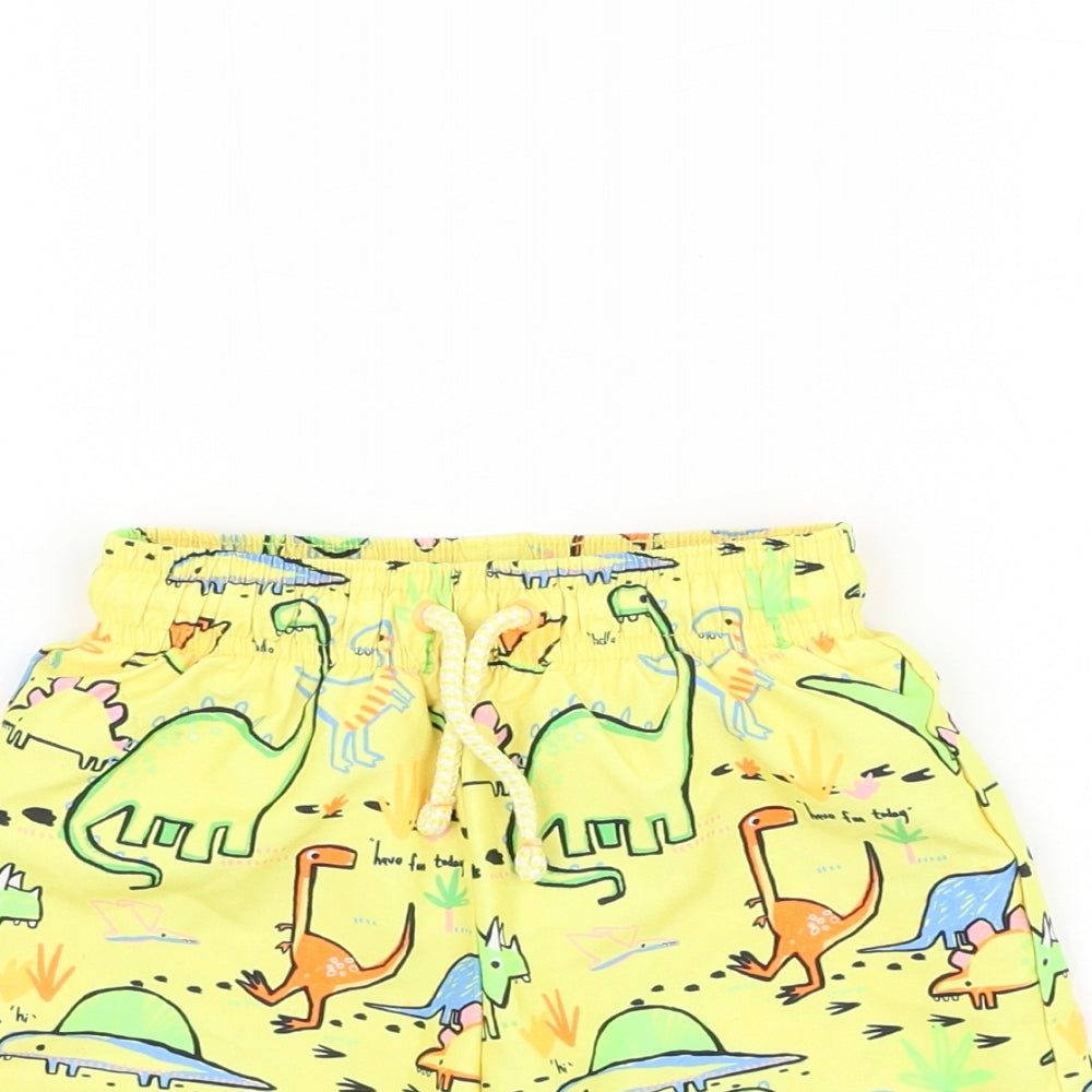 F&F Boys Yellow Geometric Polyester Sweat Shorts Size 2-3 Years Regular Drawstring - Dinosaur Swimwear