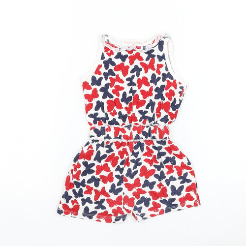 Primark Girls White Geometric Cotton Romper Outfit/Set Size 12-18 Months Button - Butterfly