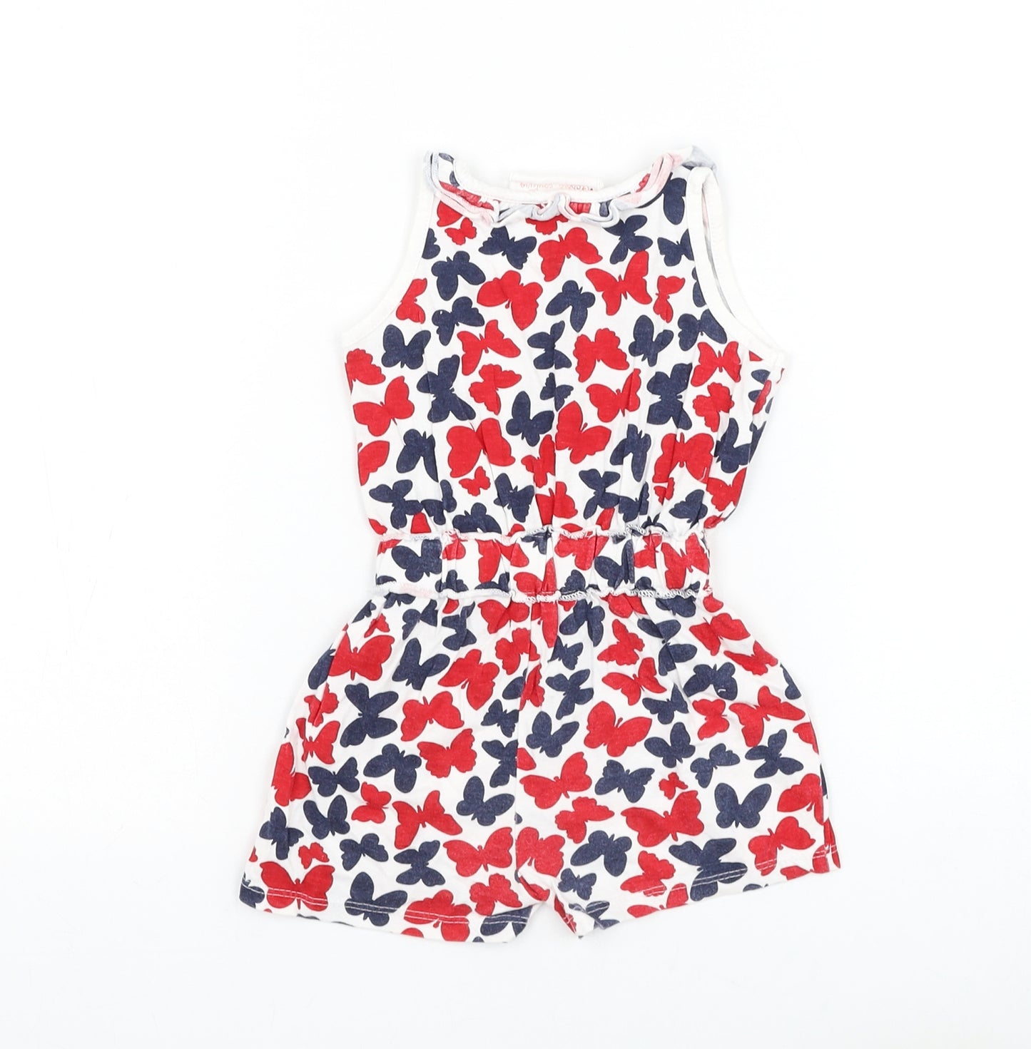 Primark Girls White Geometric Cotton Romper Outfit/Set Size 12-18 Months Button - Butterfly