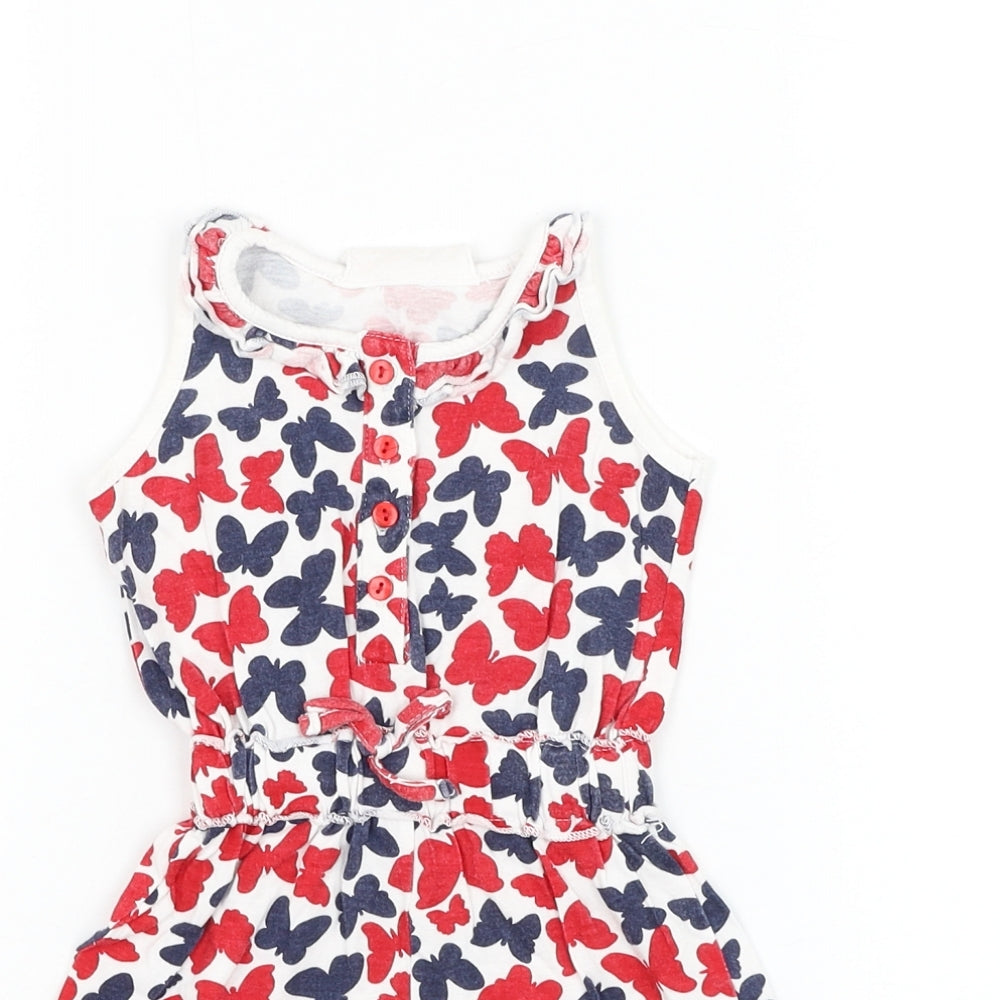 Primark Girls White Geometric Cotton Romper Outfit/Set Size 12-18 Months Button - Butterfly
