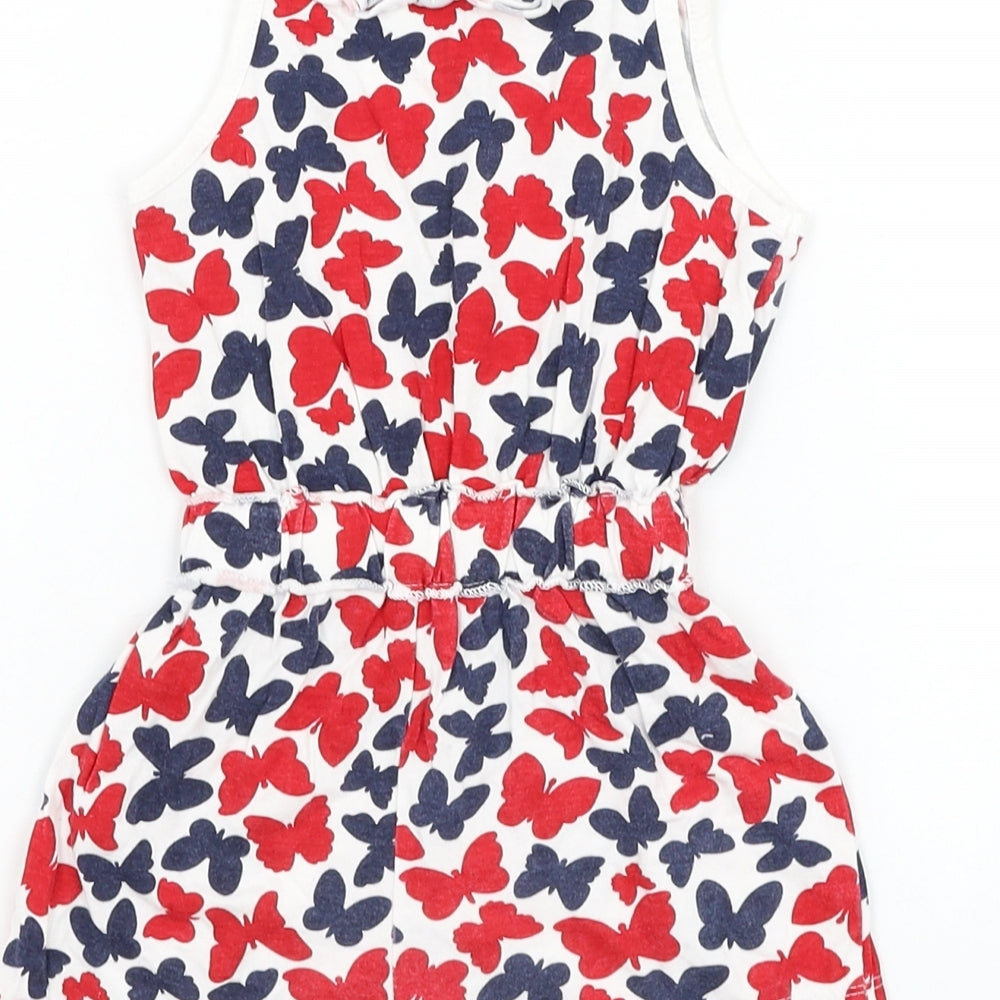 Primark Girls White Geometric Cotton Romper Outfit/Set Size 12-18 Months Button - Butterfly