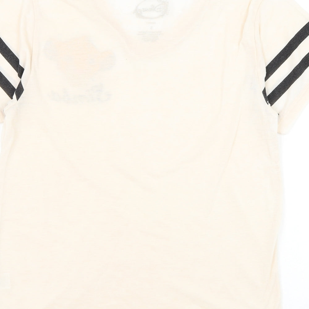 Disney Womens Beige Cotton Basic T-Shirt Size S V-Neck - Lion King Simba