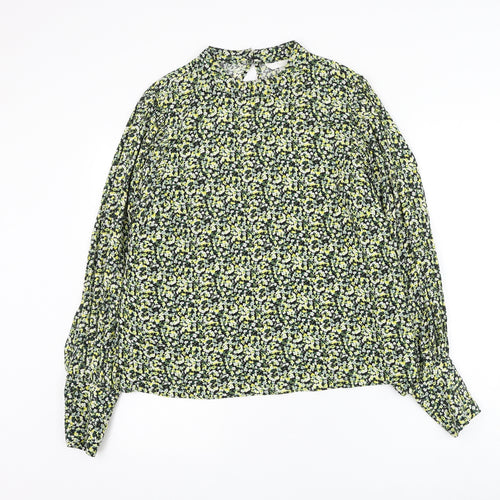 H&M Womens Green Floral Viscose Basic Blouse Size M Round Neck