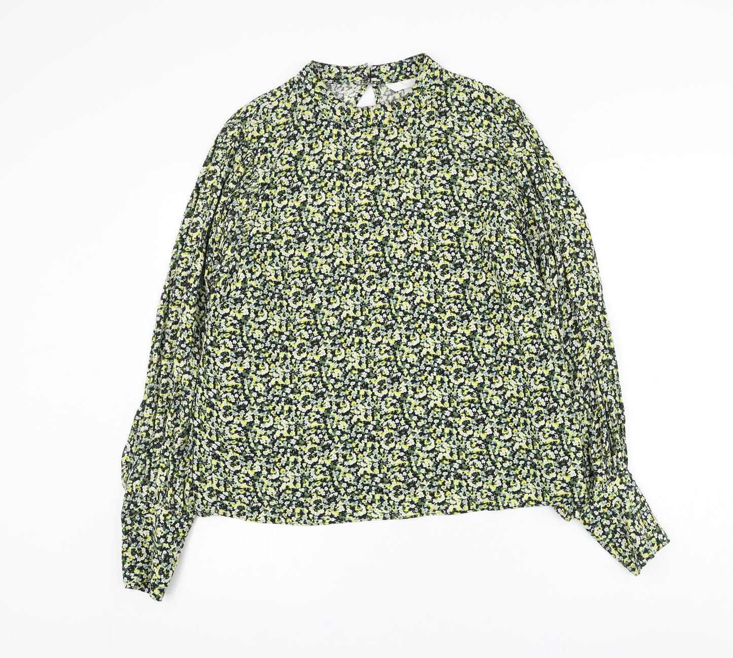 H&M Womens Green Floral Viscose Basic Blouse Size M Round Neck