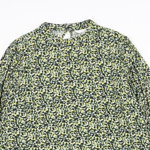 H&M Womens Green Floral Viscose Basic Blouse Size M Round Neck