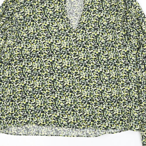 H&M Womens Green Floral Viscose Basic Blouse Size M Round Neck