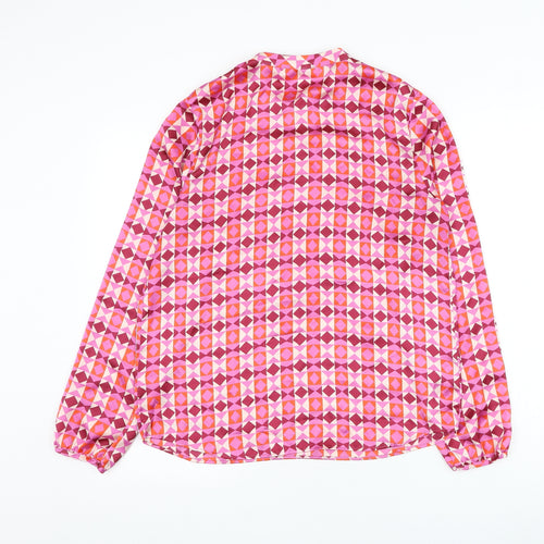 Gallery Womens Pink Geometric Polyester Basic Button-Up Size 10 Round Neck