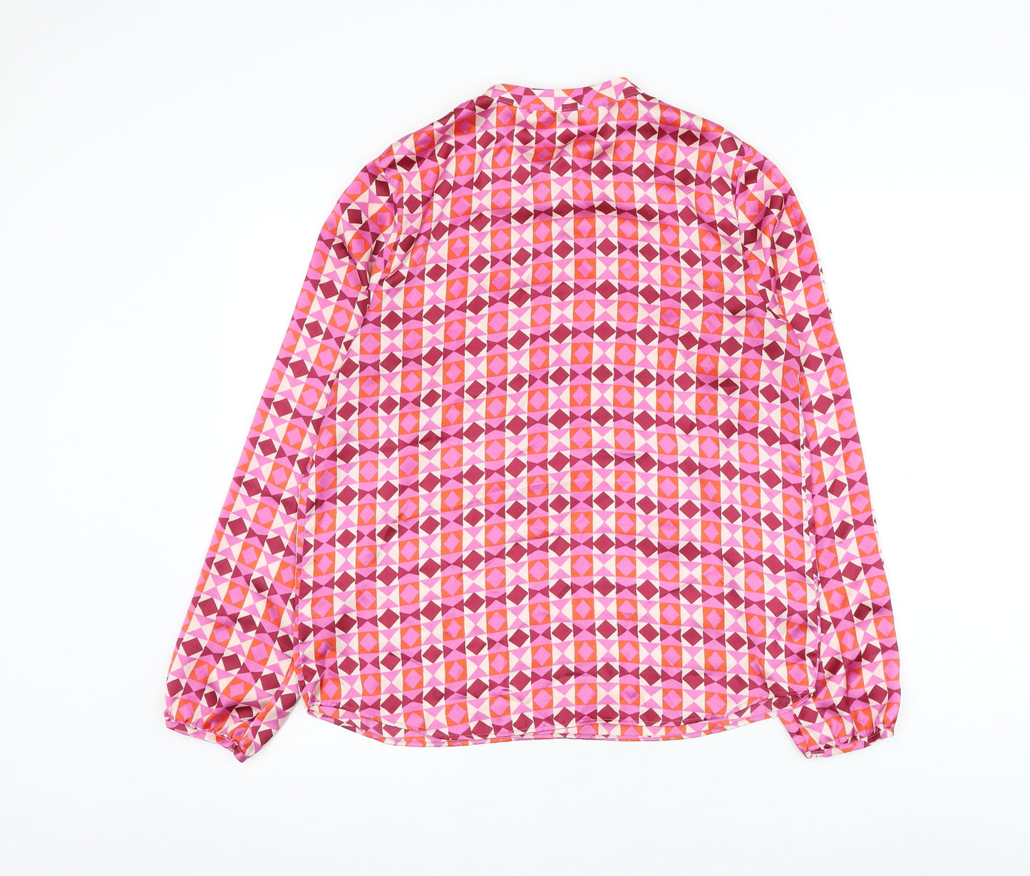 Gallery Womens Pink Geometric Polyester Basic Button-Up Size 10 Round Neck