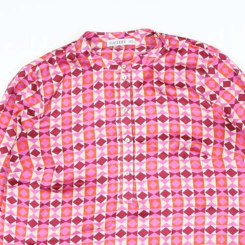 Gallery Womens Pink Geometric Polyester Basic Button-Up Size 10 Round Neck