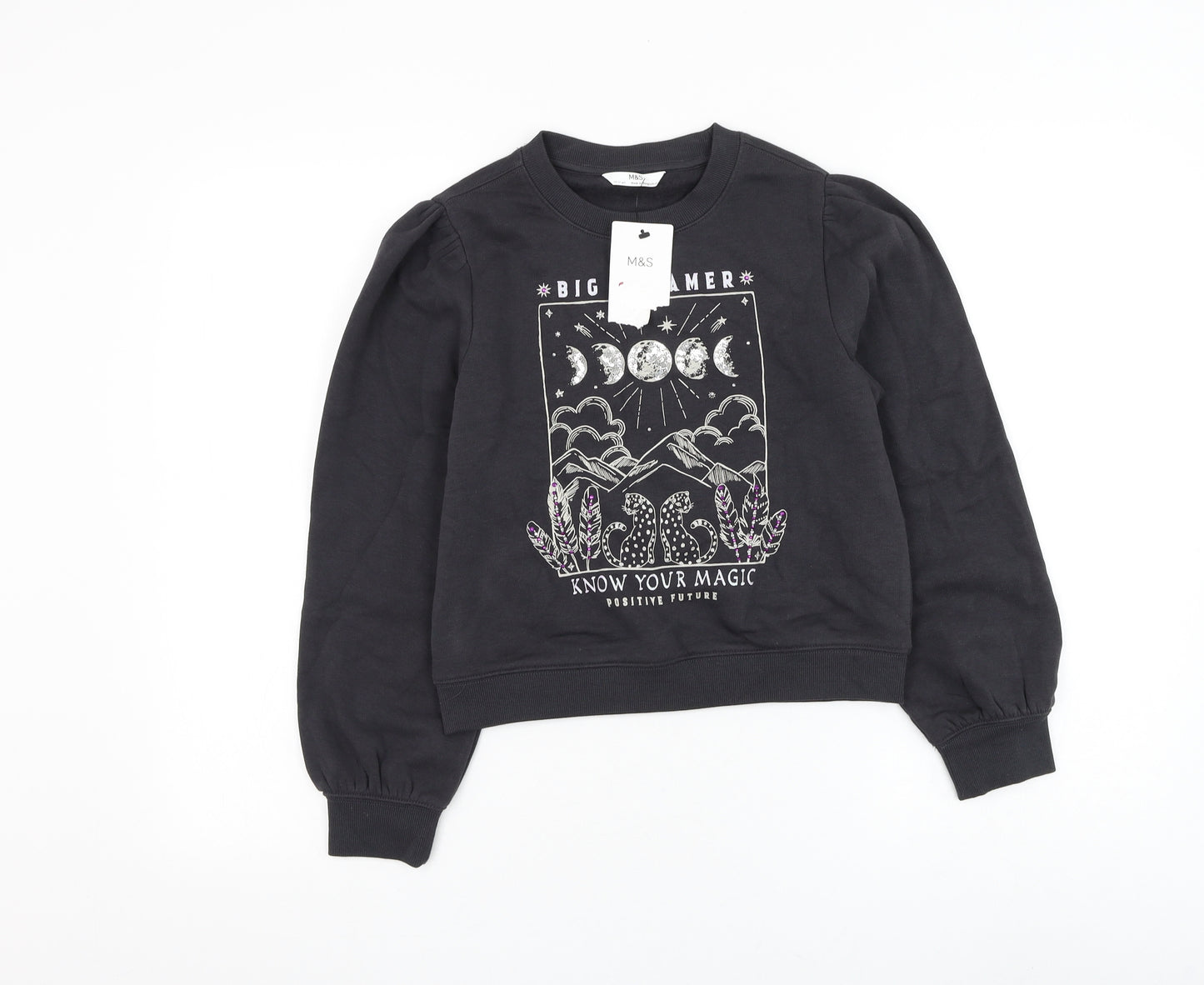 Marks and Spencer Girls Grey Cotton Pullover Sweatshirt Size 10-11 Years Pullover - Big Dreamer